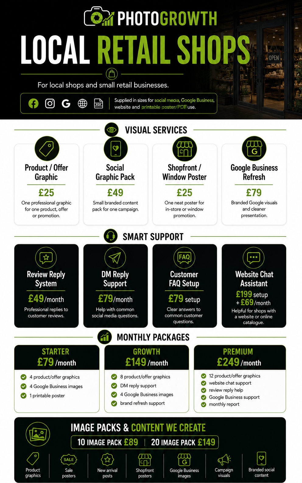Local Retail Shops pricing menu